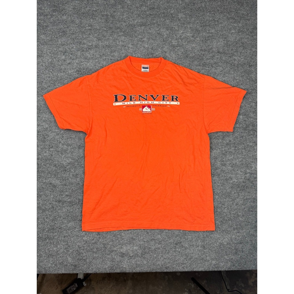Vintage Denver Mile‎ High City Orange T-Shirt Large Perrin Pro Weight USA Made